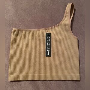 Design Lab Lord & Taylor Tan Ribbed Asymmetrical Tank Top size XS/S NWT